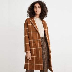 Madewell Elmcourt Oversized Winter Coat Windowpane In Dried Cedar Brown